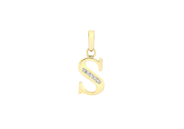 9ct Yellow Gold Crystal Set 'S' Initial