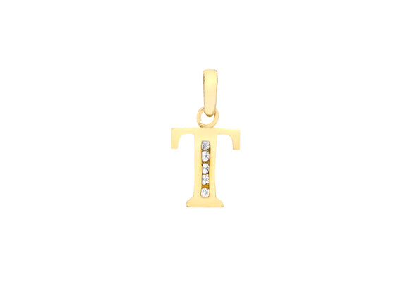 9ct Yellow Gold Crystal Initial 'T' Necklace