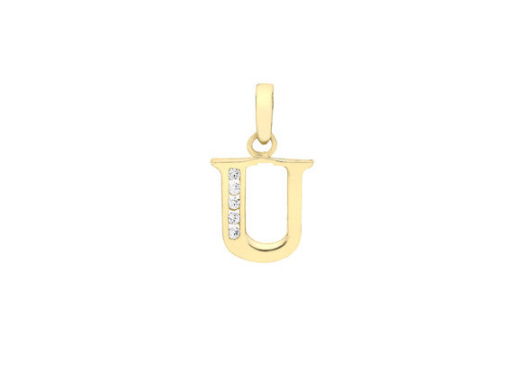 9ct Yellow Gold Crystal Set 'U' Initial