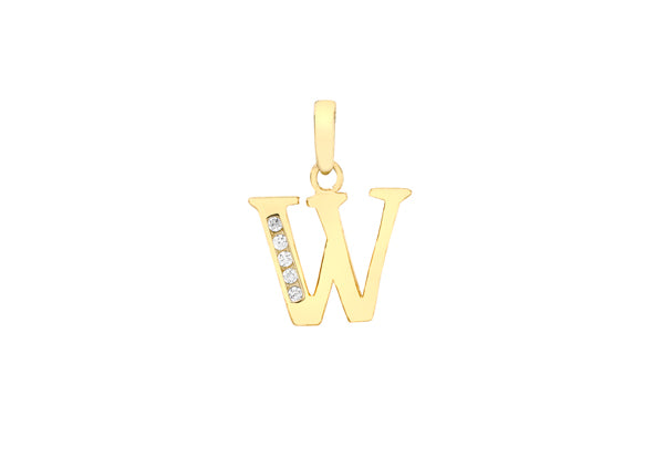 9ct Yellow Gold Crystal Initial 'W' Necklace