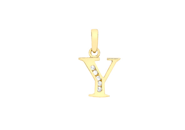 9ct Yellow Gold Crystal Initial 'Y' Necklace