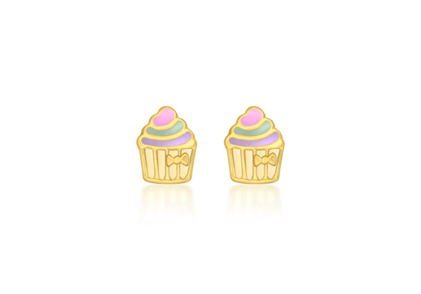 9ct Yellow Gold Enamel Cupcake Stud Earrings