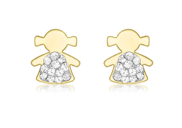 9ct Yellow Gold Crystal Girl Studs
