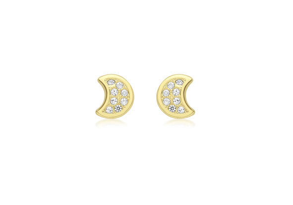 9ct Yellow Gold Crystal Moon Stud