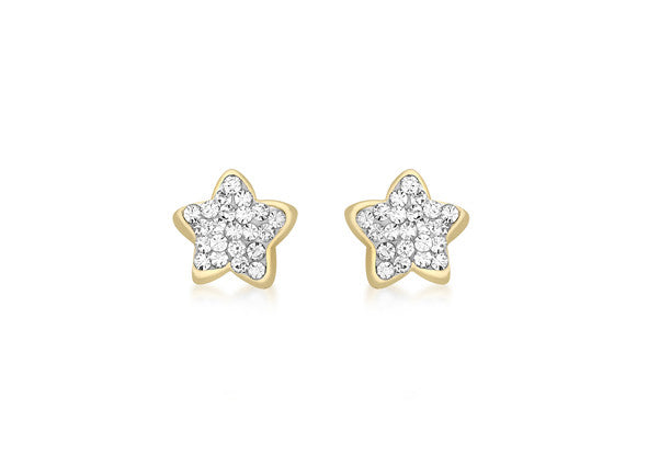 9ct Gold Star Earrings Pave Set with Crystal
