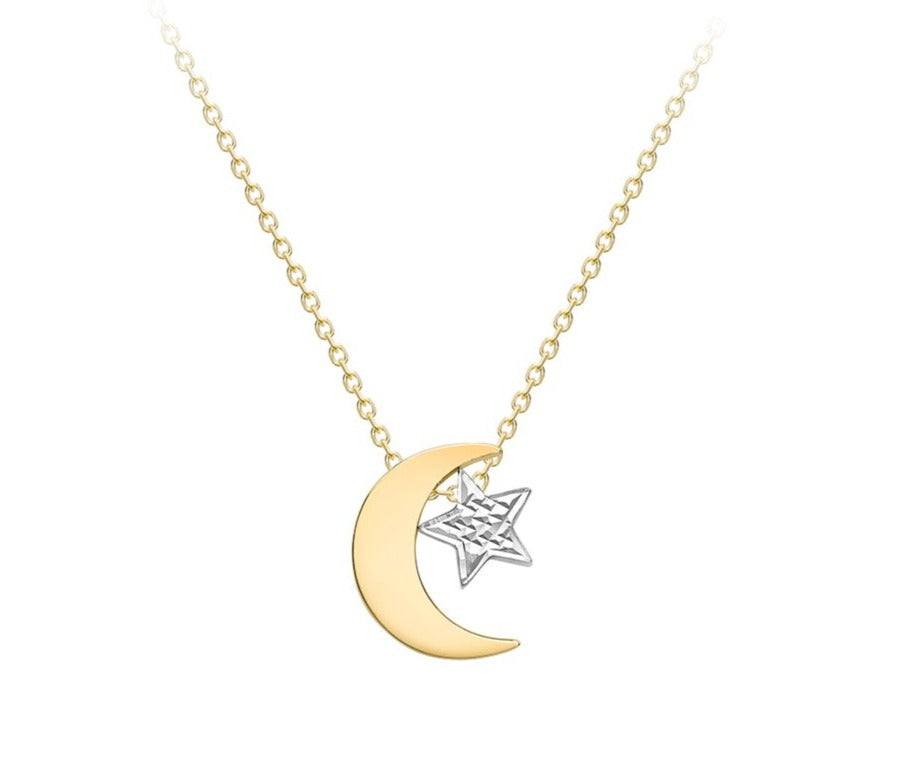 Moon and Stars 9ct Yellow and White Necklace