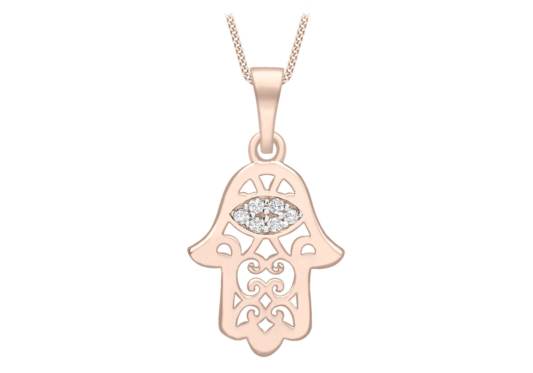 9ct Rose Gold Crystal Hamsa Necklace