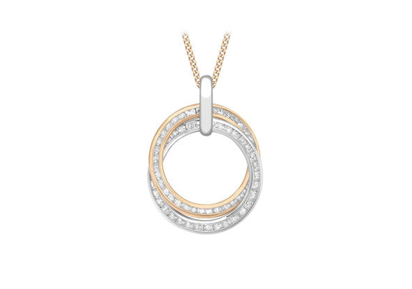 9ct Rose and White Gold Crystal Interlinking Ring Pendant