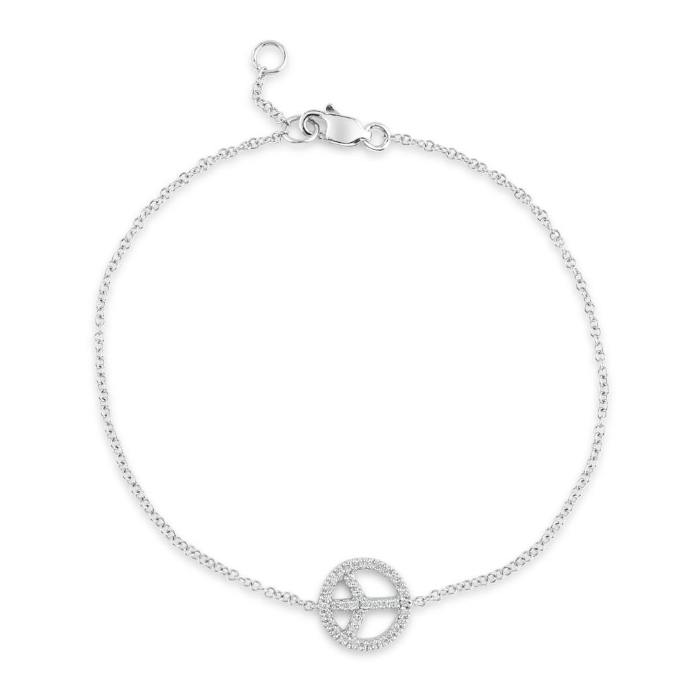 9ct White Gold Diamond Peace Sign Bracelet