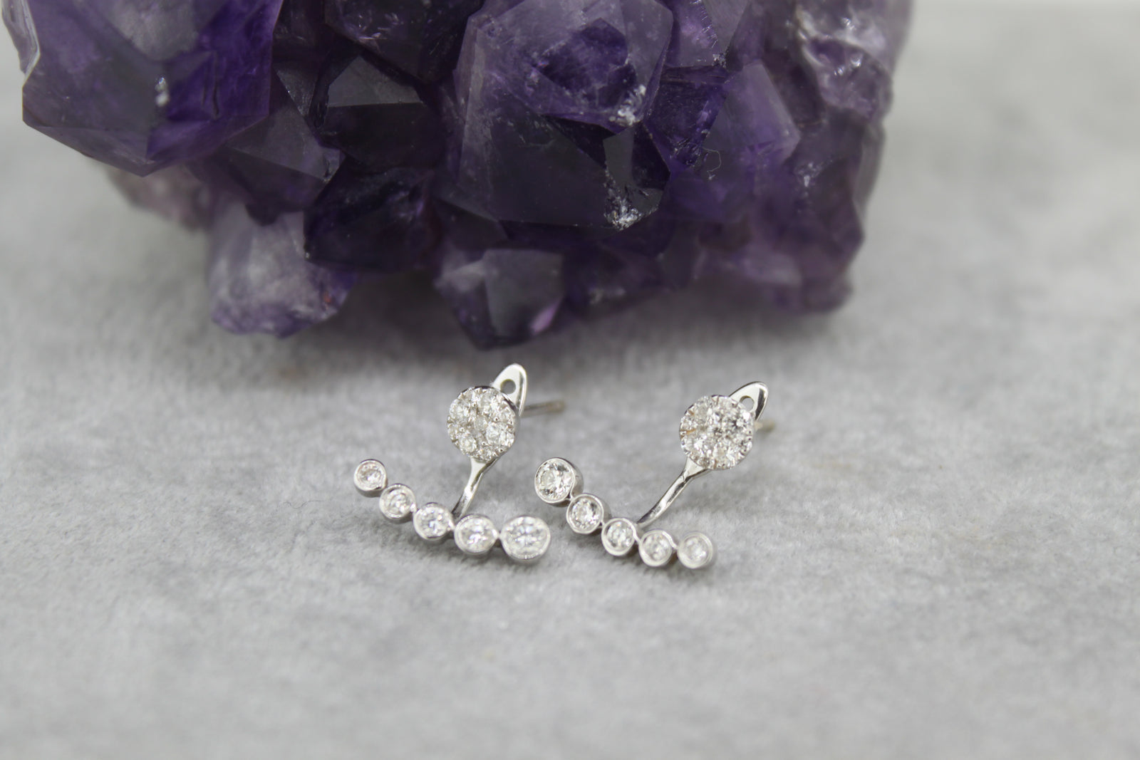 White Gold Graduating Diamond Cluster Ear Jackets