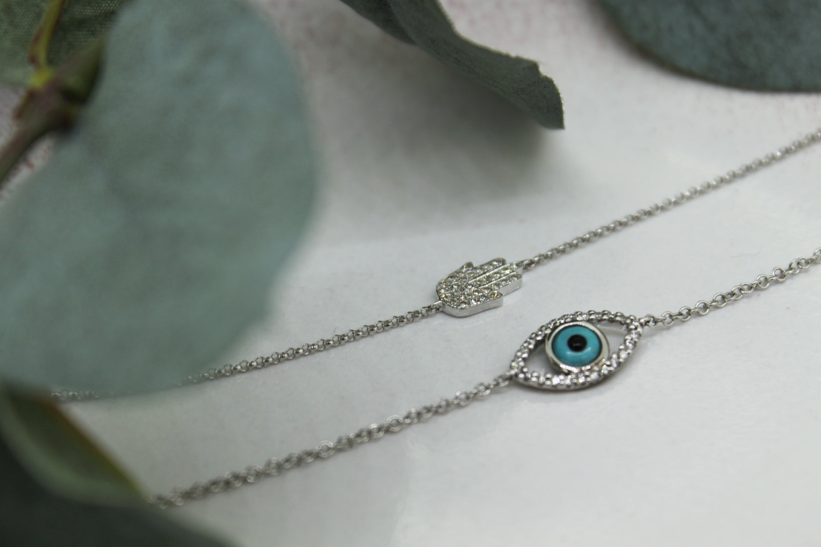 9ct White Gold Diamond Set Evil Eye Bracelet