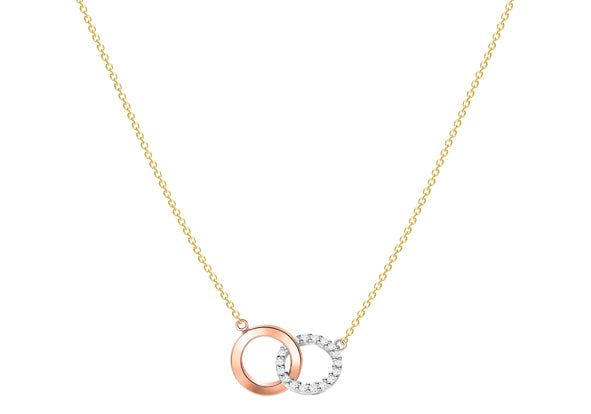 9ct Three Colour Gold Double Ring Necklace