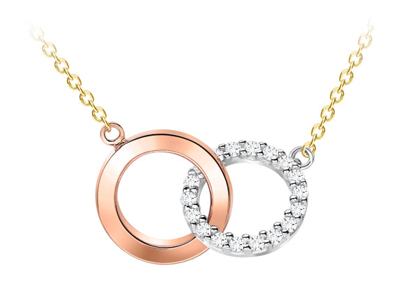 9ct Three Colour Gold Double Ring Necklace