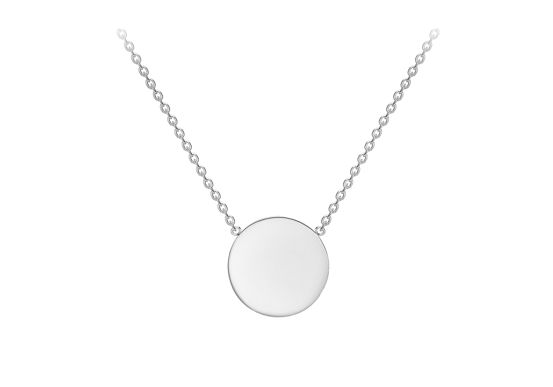 9ct White Gold plain disc with chain