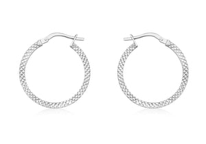 White Gold Textured 20mm Hoop Earrings