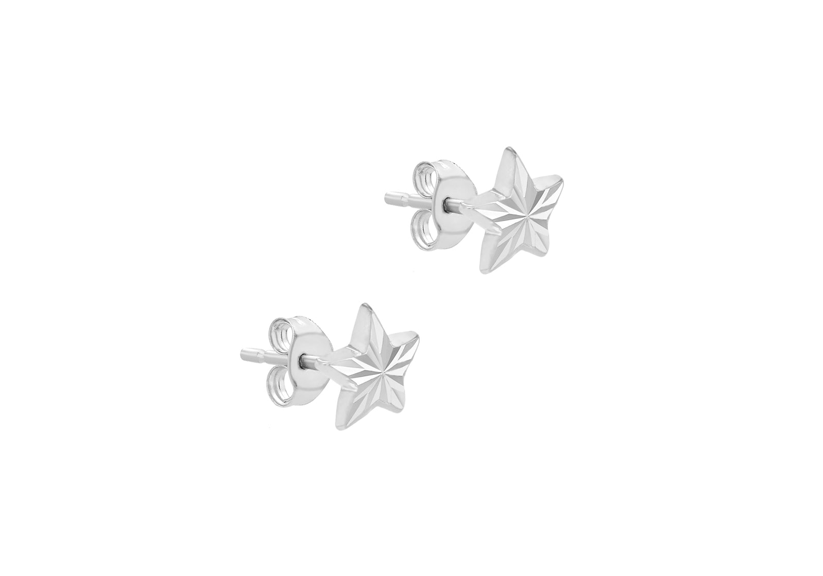 9ct White Gold Diamond Cut Star Stud