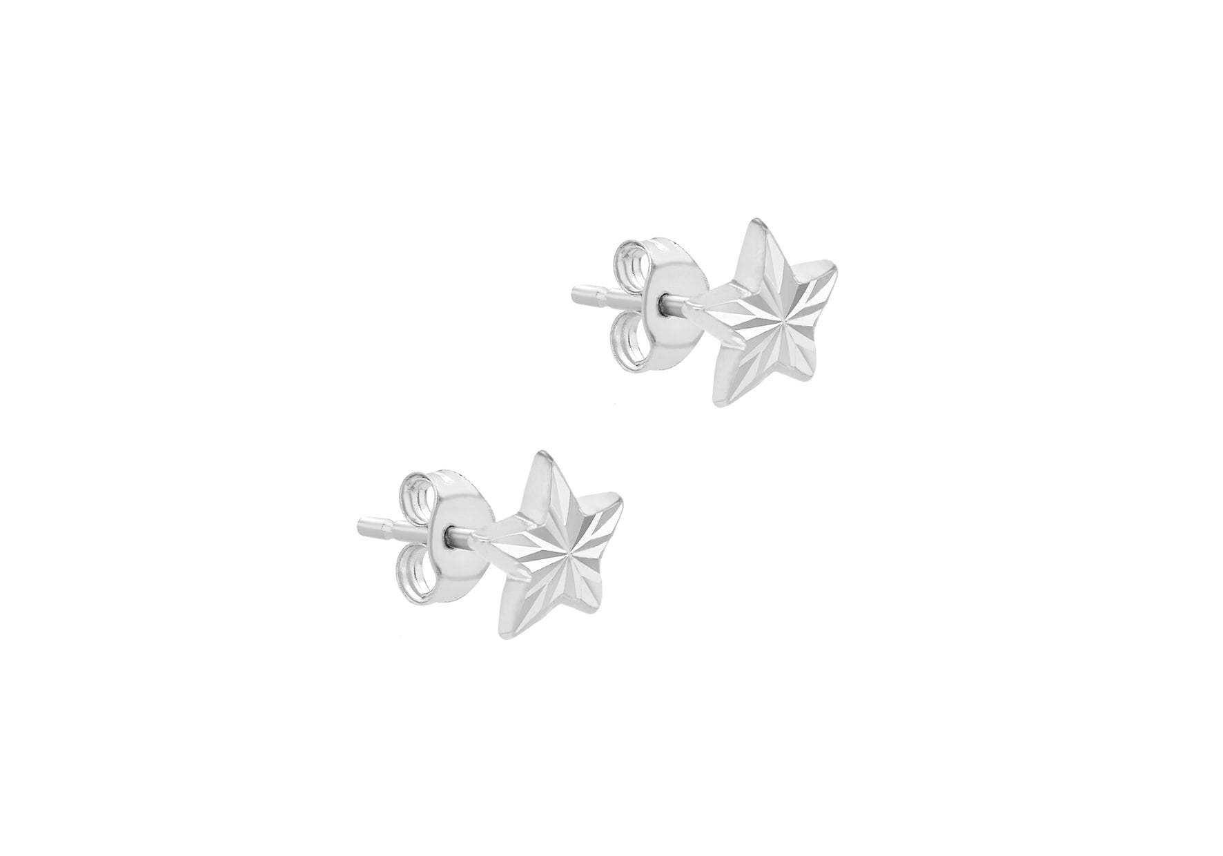 9ct White Gold Diamond Cut Star Stud