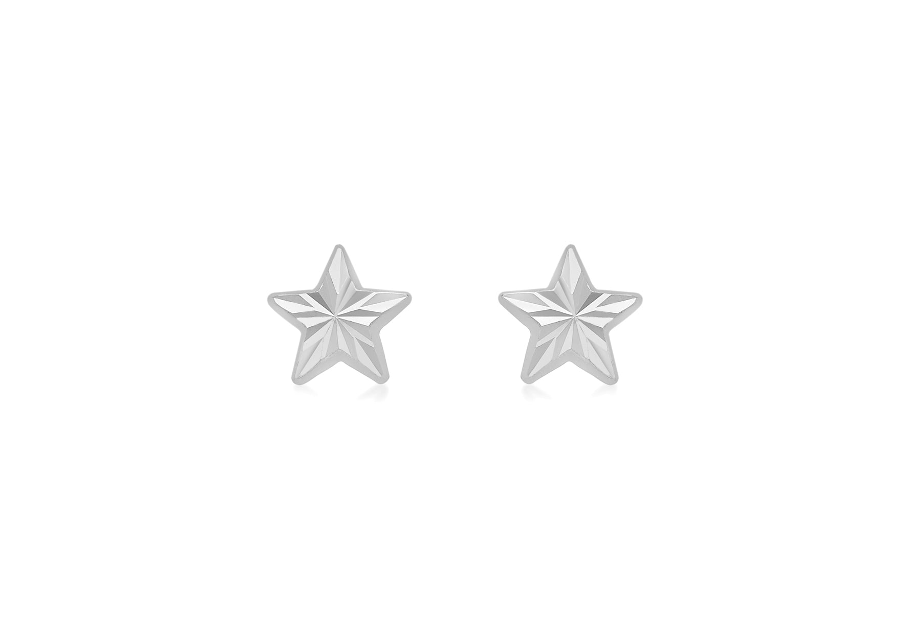 9ct White Gold Diamond Cut Star Stud
