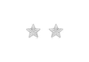 9ct White Gold Diamond Cut Star Stud