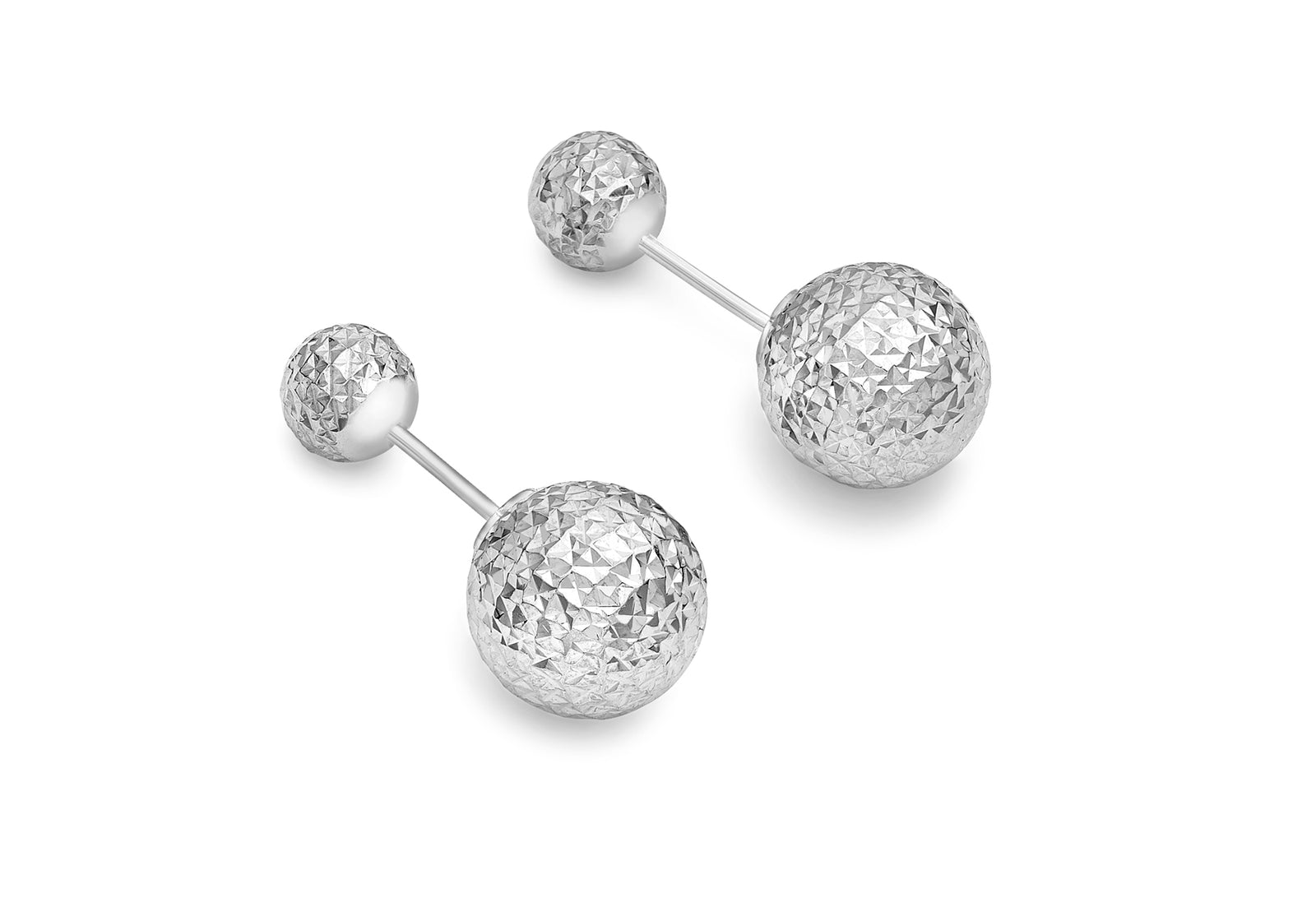 9ct White Gold Diamond Cut Double Ball Stud Earring