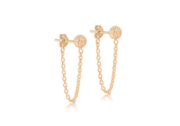 9ct Rose Gold Stud Earrings with Drop Chain