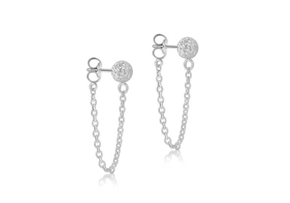 9ct White Gold Stud Earrings with Drop Chain