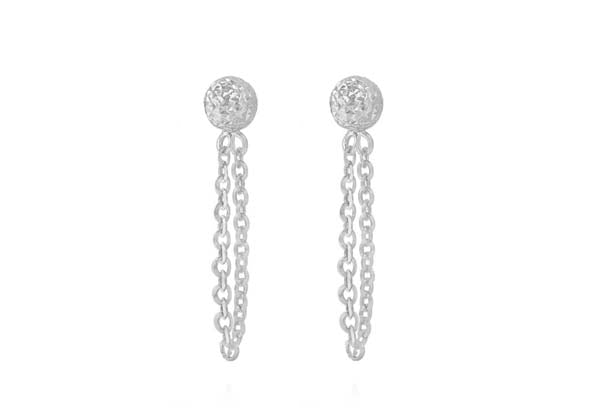 9ct White Gold Stud Earrings with Drop Chain