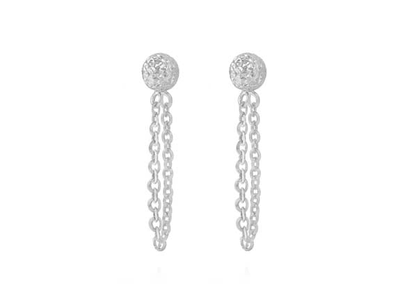 9ct White Gold Stud Earrings with Drop Chain