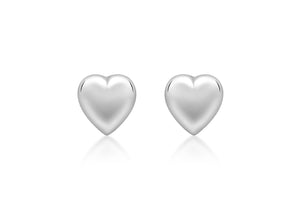 9ct White Gold Puffed Heart Stud