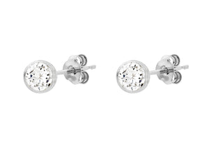 9ct White Gold Rubover Crystal Studs