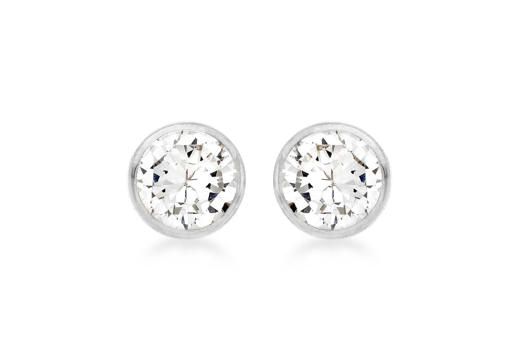 9ct White Gold Rubover Crystal Studs