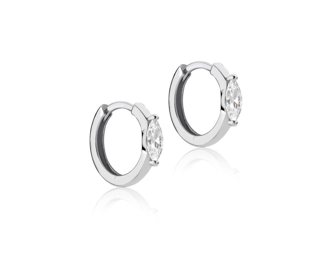 9ct White Gold Marquise Cubic Zirconia Set Hoop Earrings