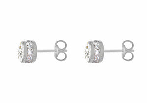 9ct White Gold Rubover Stud Earrings with Channel Set Crystal Detail