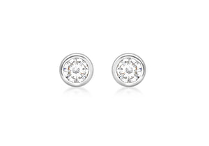 9ct White Gold Rubover Stud Earrings with Channel Set Crystal Detail