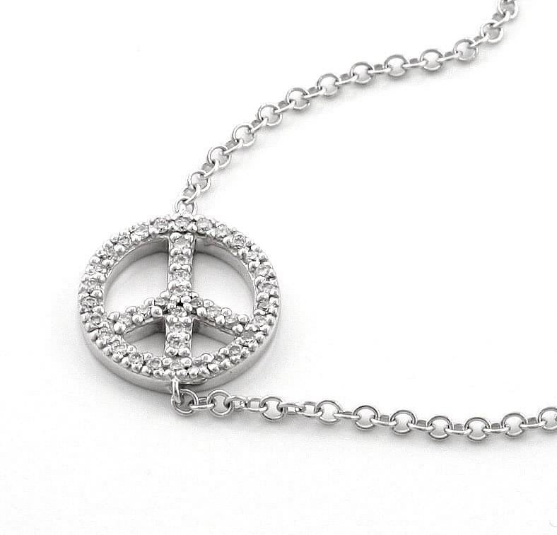 9ct White Gold Diamond Peace Sign Necklace