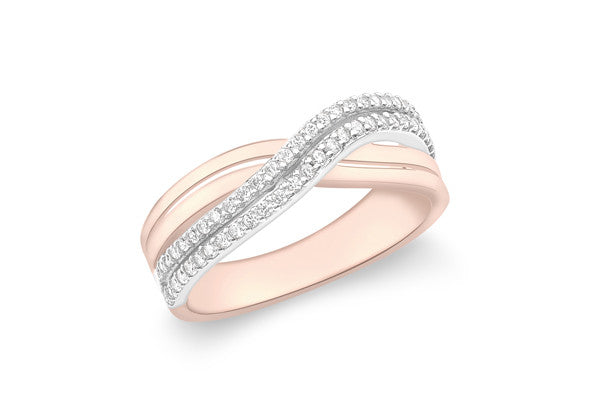9ct Rose Gold Crossover Double Row Crystal Ring