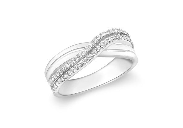 9ct White Gold Crossover Double Row Crystal Ring