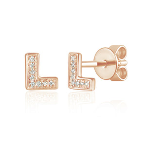 Diamond L Initial Single Stud 9ct Rose Gold