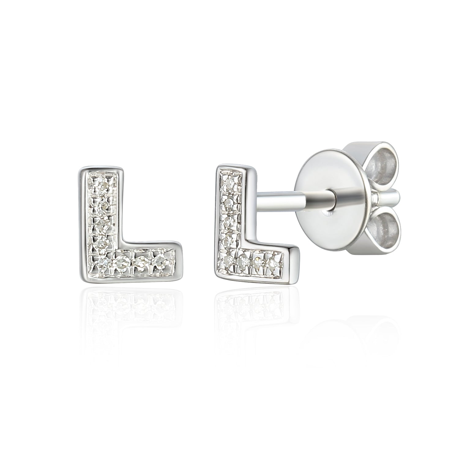 Diamond L Initial Single Stud 9ct White Gold