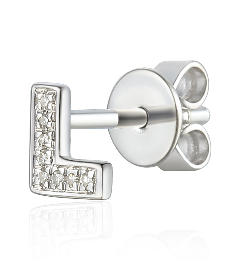 Diamond L Initial Single Stud 9ct White Gold