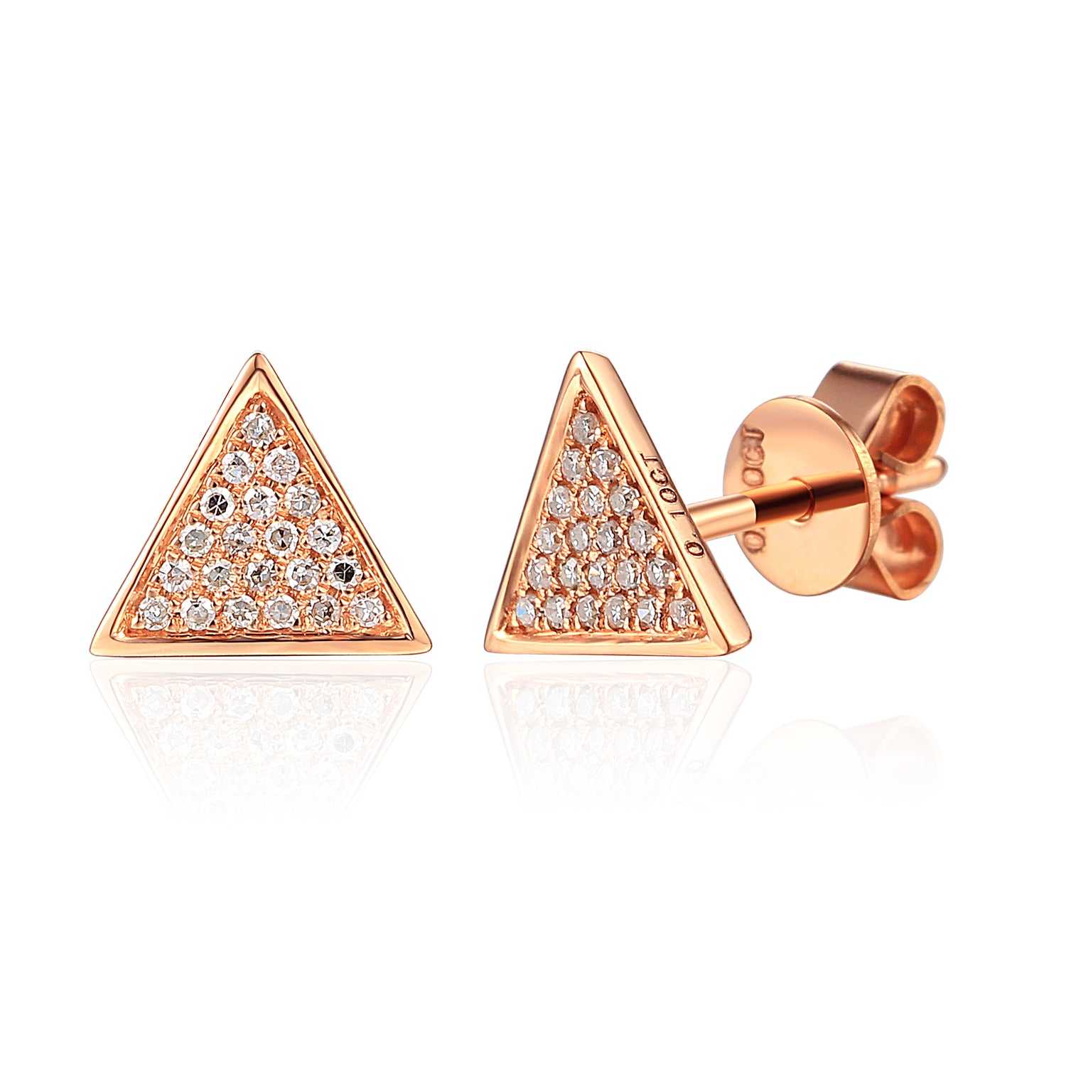 9ct Rose Gold Pave Triangle Diamond Stud Earrings