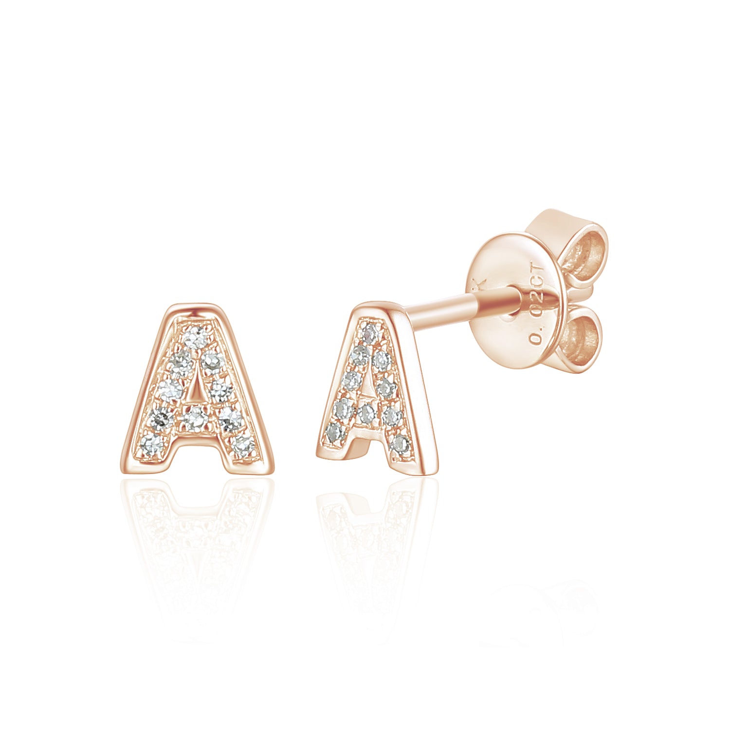 Diamond A Initial Single Stud 9ct Rose Gold