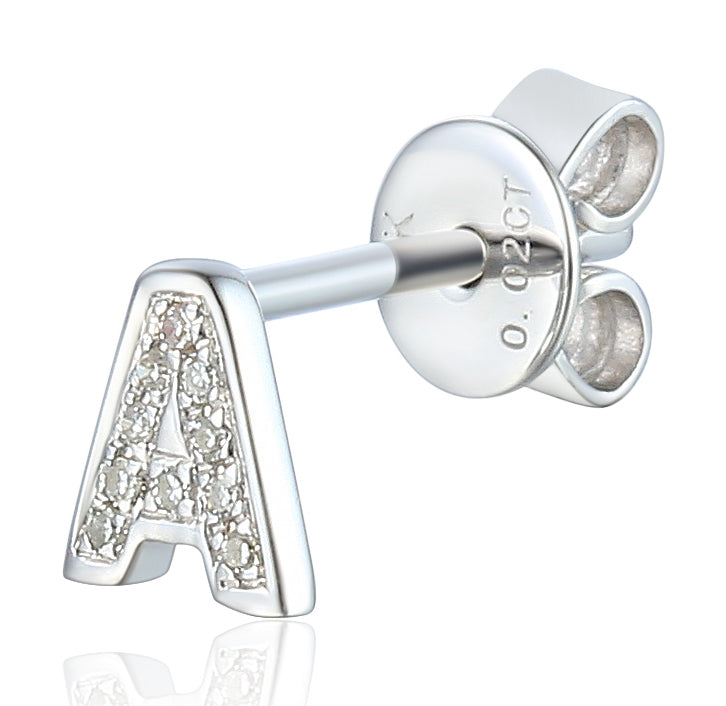 Diamond A Initial Single Stud 9ct White Gold