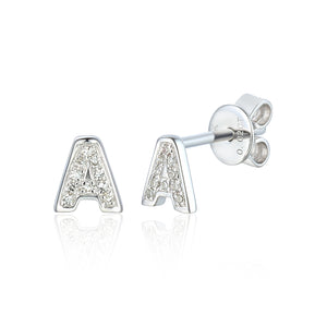 Diamond A Initial Single Stud 9ct White Gold