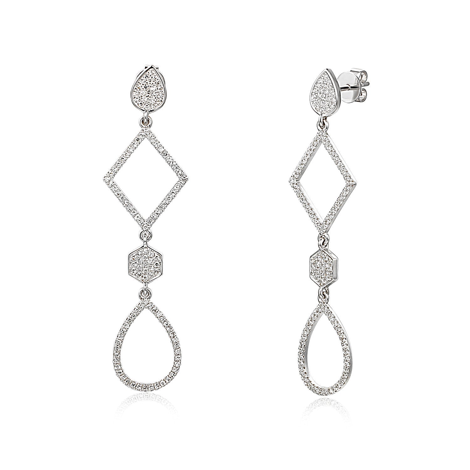 Long Drop White Gold & Diamond Multi-Shape Geometric Earring