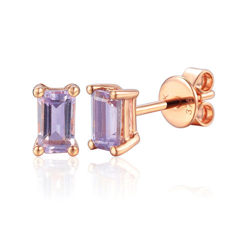 Pale Amethyst Gemstone Rose Gold Octagon Stud Earrings