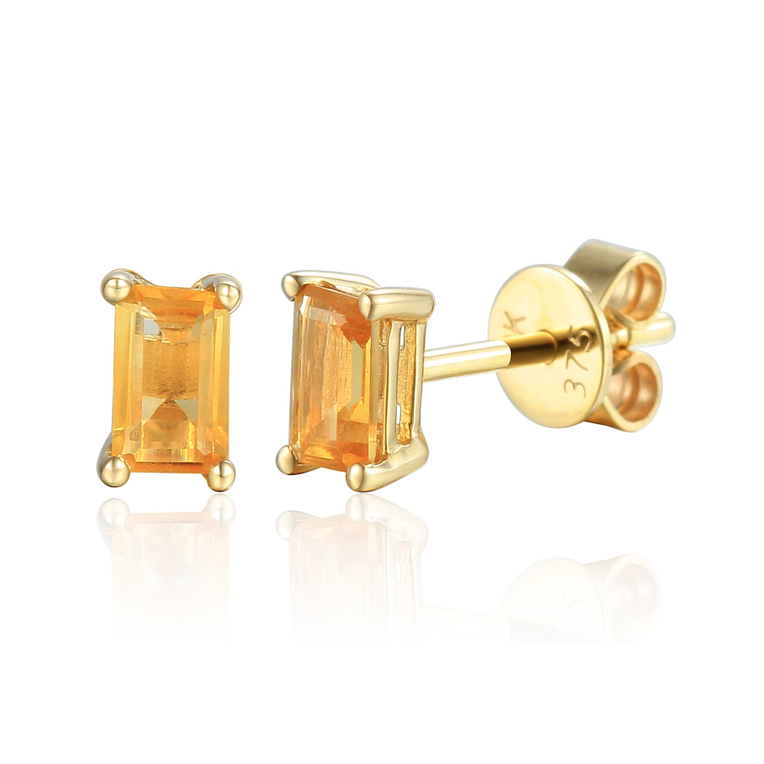 Citrine Gemstone Yellow Gold Octagon Stud Earrings