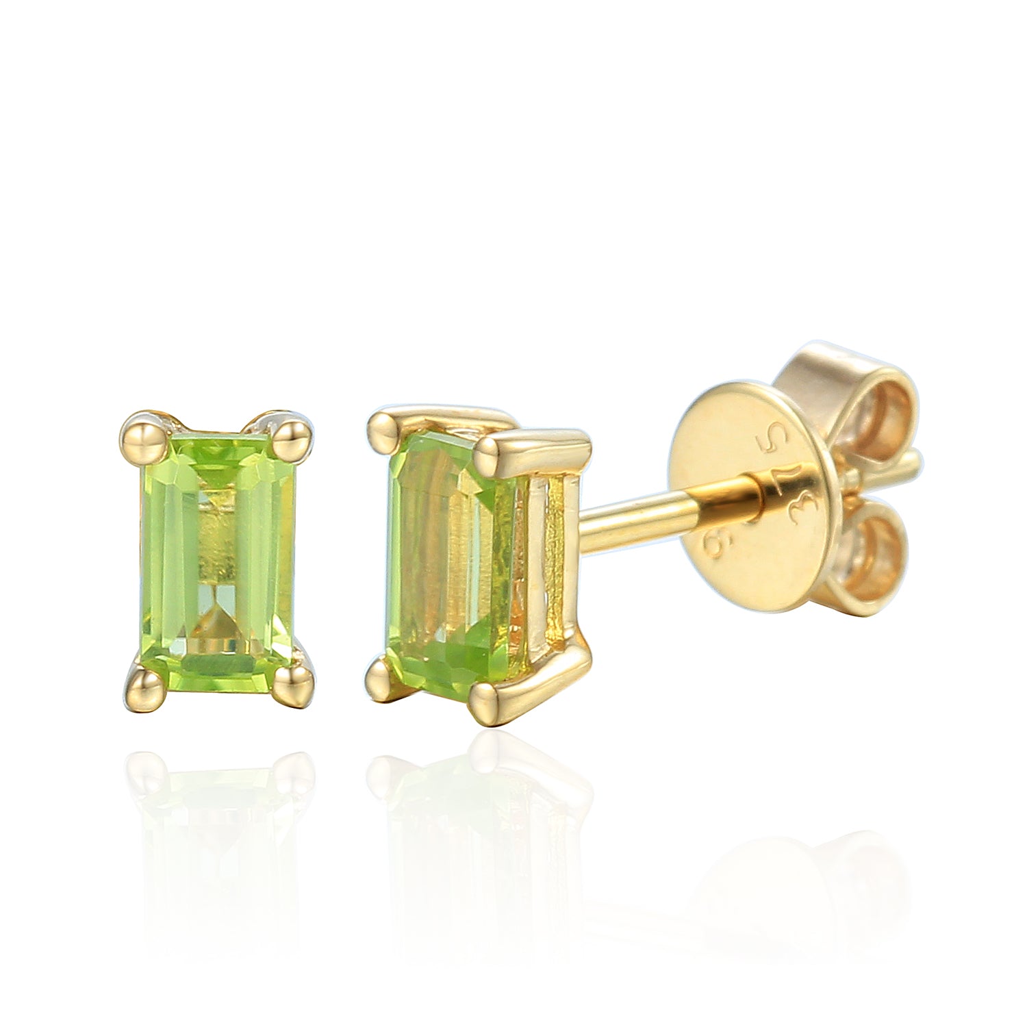 Peridot Gemstone Yellow Gold Octagon Stud Earrings