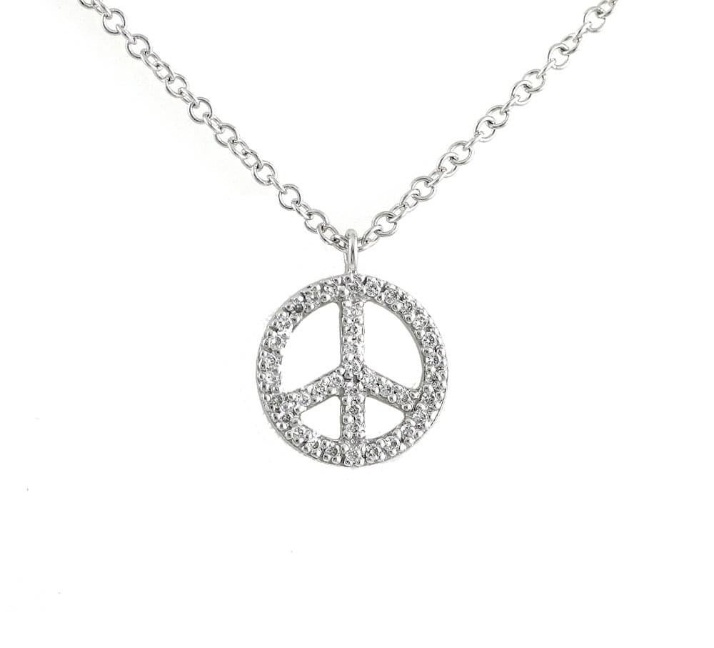 9ct White Gold Diamond Peace Sign Necklace