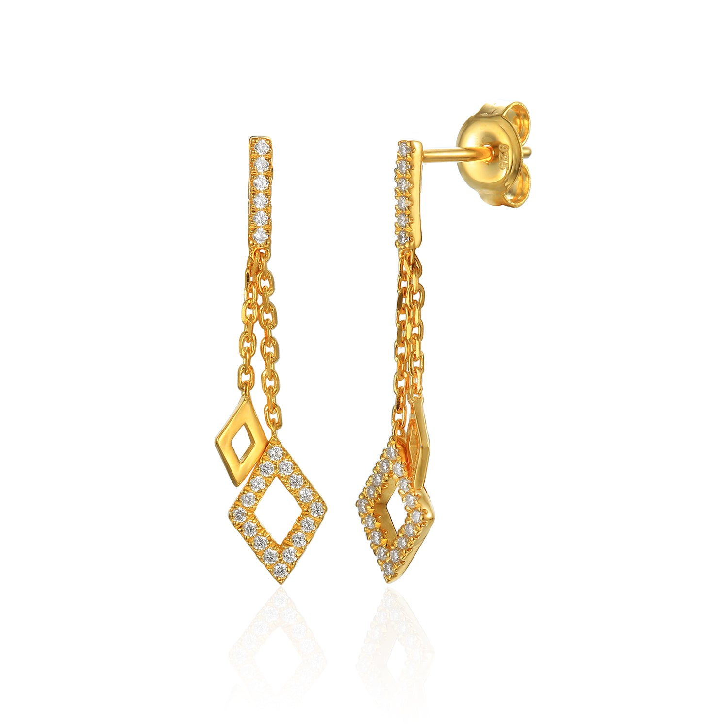 Double Drop Diamond 9ct Yellow Gold Earrings